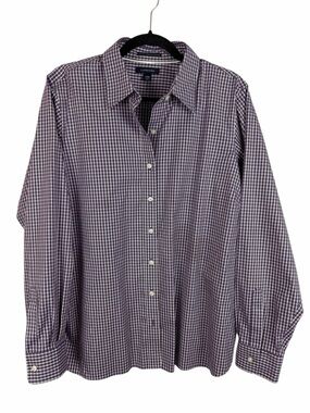 Lands’ End Purple Gingham Button Down Shirt 20W No Iron Oxford Preppy Classic